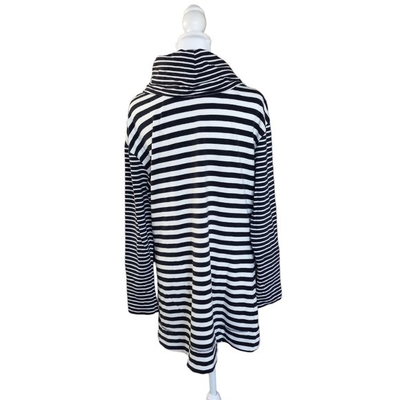 Merona black and white striped cotton blend loose turtleneck tunic top size L - Picture 2 of 3